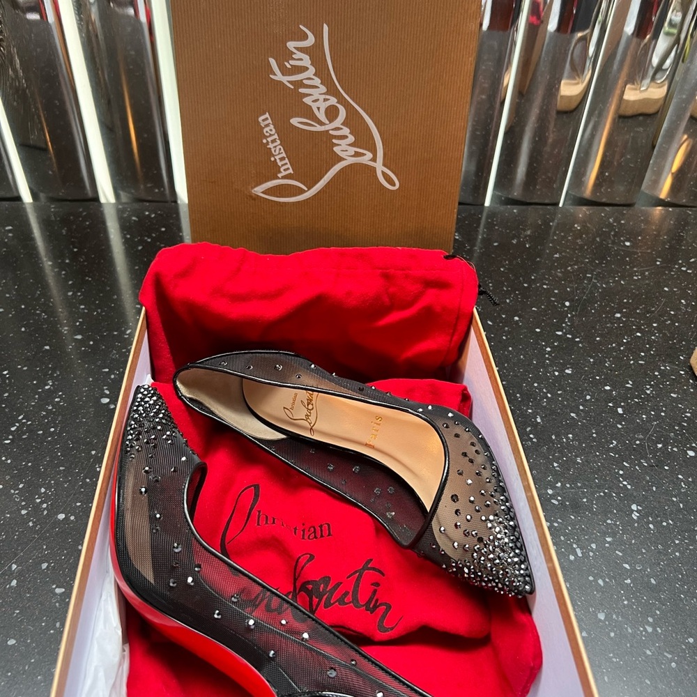 Christian Louboutin Black Mesh Studded Heels